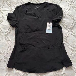 Black Scrubs Top - Allura - Short Sleeve- V-Neck - Nurse - Vet - Dental Tech